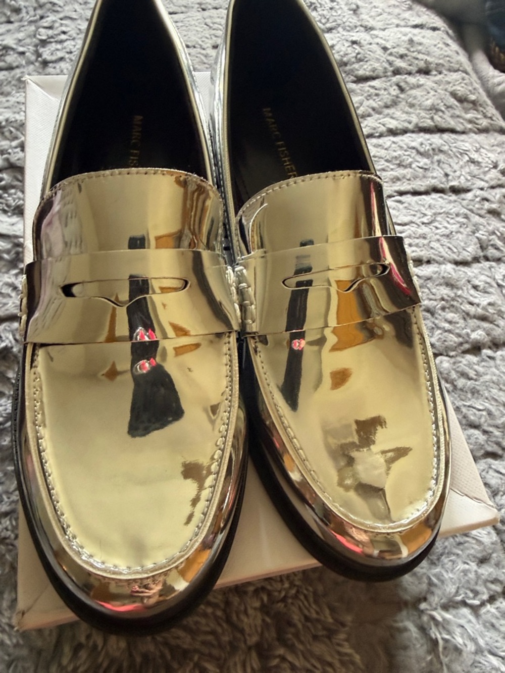 Marc Fisher Metallic Silver Penny Loafers